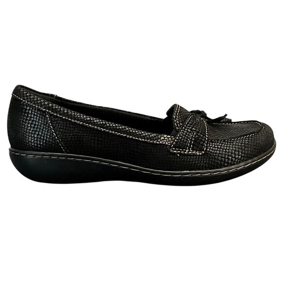 Clarks Collection Ashland Bubble Black Leather Slip On Comfort Loafer Women 7.5 - Picture 2 of 11